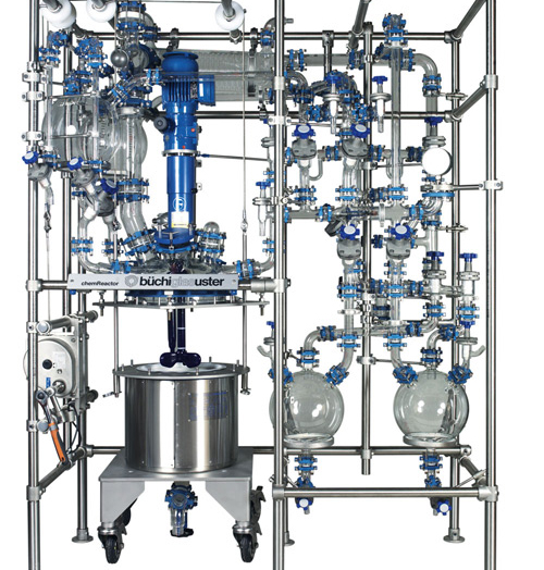 CR15-K ChemReactor Glass and Glass Lined Steel Jacketed Reactor with Glass Distillation Overhead